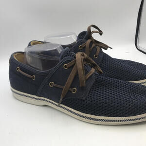 Aldo Shoes Navy Blue Mesh Canvas Shoes Mens Size 11 Brown Laces Breathable